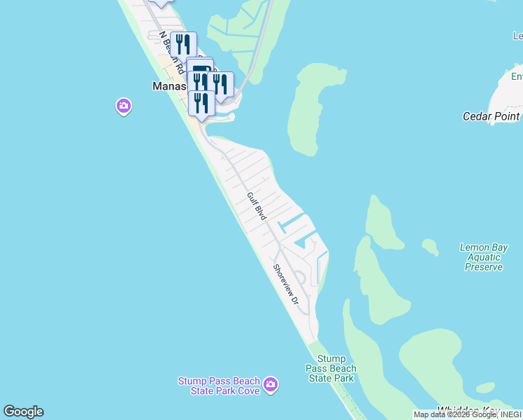 map of restaurants, bars, coffee shops, grocery stores, and more near 1521 Gulf Boulevard in Englewood