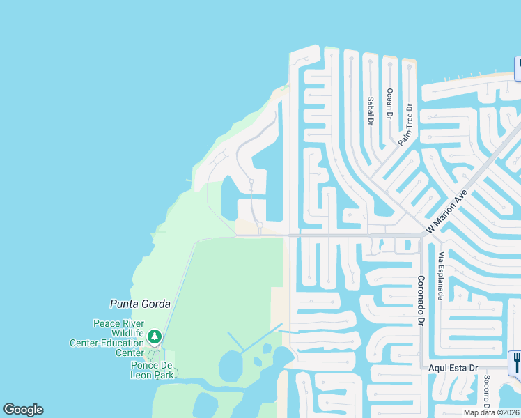 map of restaurants, bars, coffee shops, grocery stores, and more near 98 Vivante Boulevard in Punta Gorda