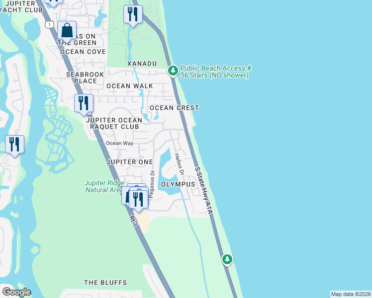 map of restaurants, bars, coffee shops, grocery stores, and more near 221 Ocean Grande Boulevard in Jupiter