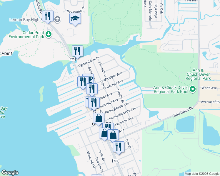 map of restaurants, bars, coffee shops, grocery stores, and more near 2061 Georgia Avenue in Englewood