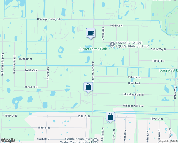 map of restaurants, bars, coffee shops, grocery stores, and more near 10110 165th Street North in Jupiter