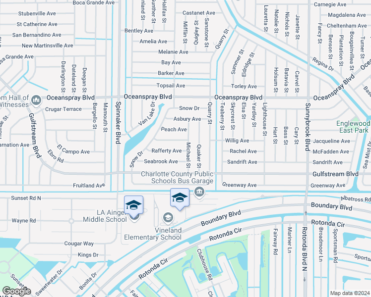 map of restaurants, bars, coffee shops, grocery stores, and more near 7469 Michael Street in Englewood