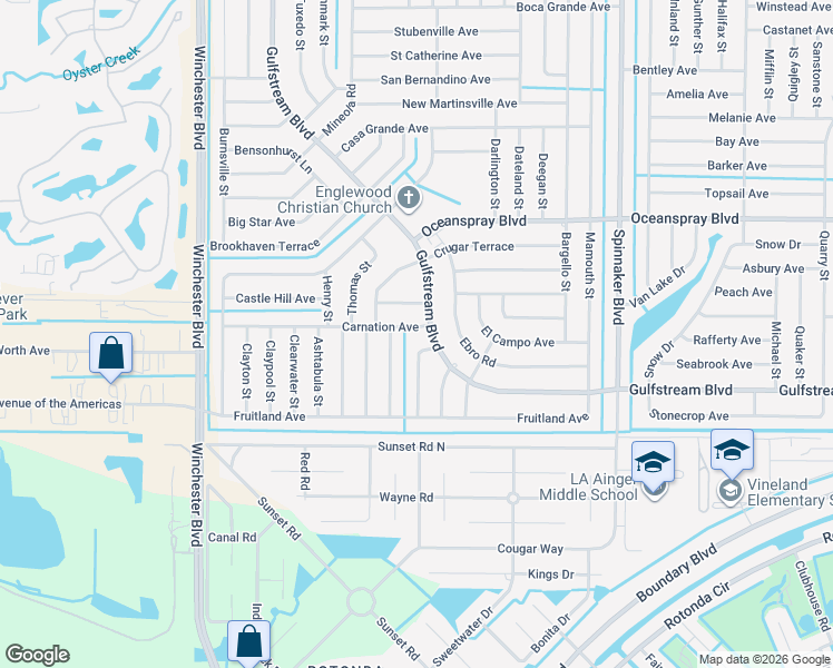 map of restaurants, bars, coffee shops, grocery stores, and more near 9765 Gulfstream Boulevard in Englewood