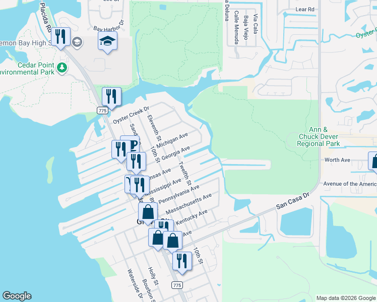 map of restaurants, bars, coffee shops, grocery stores, and more near 2106 Arkansas Avenue in Englewood