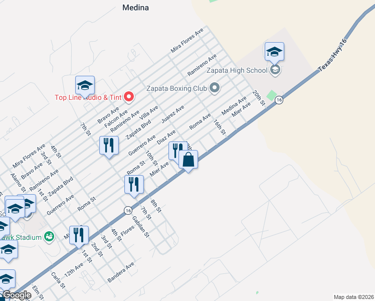 map of restaurants, bars, coffee shops, grocery stores, and more near 1450-1498 13th Street in Zapata