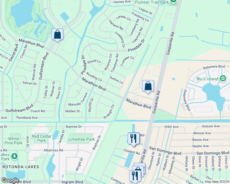 map of restaurants, bars, coffee shops, grocery stores, and more near 13266 Rouding Circle in Port Charlotte