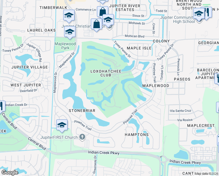 map of restaurants, bars, coffee shops, grocery stores, and more near 116 Terrapin Trail in Jupiter