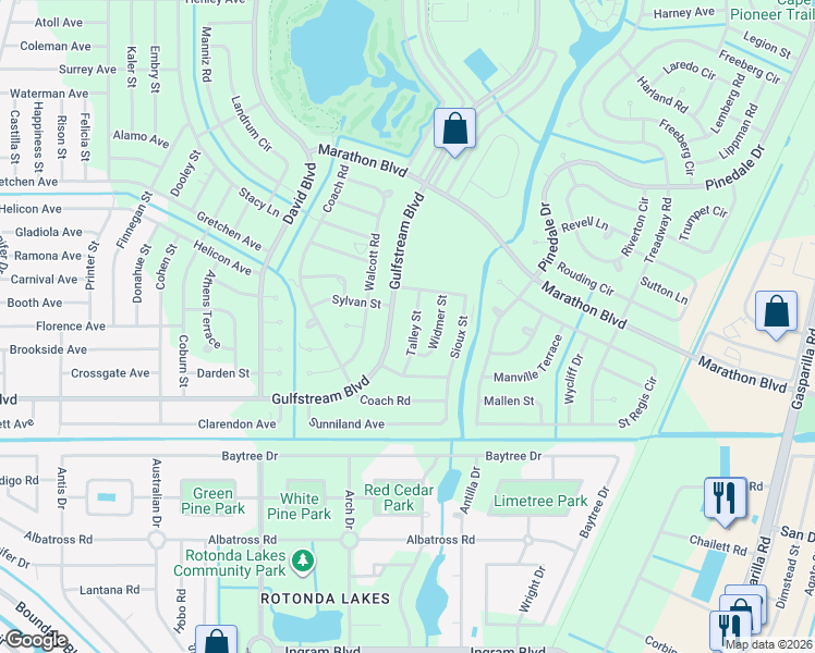 map of restaurants, bars, coffee shops, grocery stores, and more near 12493 Gulfstream Boulevard in Port Charlotte