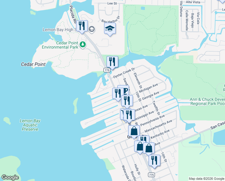 map of restaurants, bars, coffee shops, grocery stores, and more near 1969 Oregon Trail in Englewood