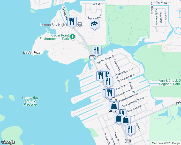 map of restaurants, bars, coffee shops, grocery stores, and more near 1988 Oregon Trail in Englewood