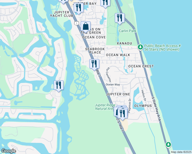 map of restaurants, bars, coffee shops, grocery stores, and more near 112 Tierra Lane in Jupiter