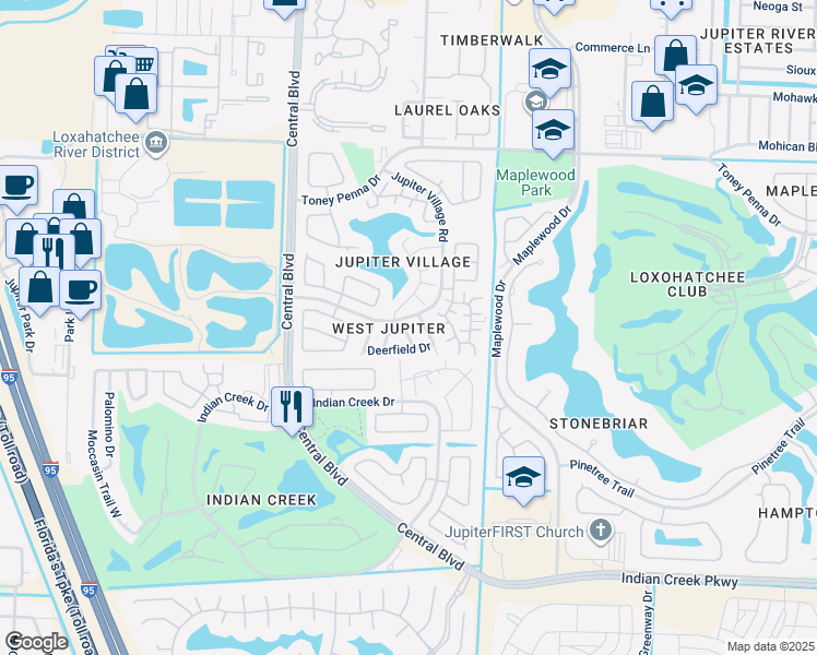 map of restaurants, bars, coffee shops, grocery stores, and more near 130 Deerfield Court in Jupiter