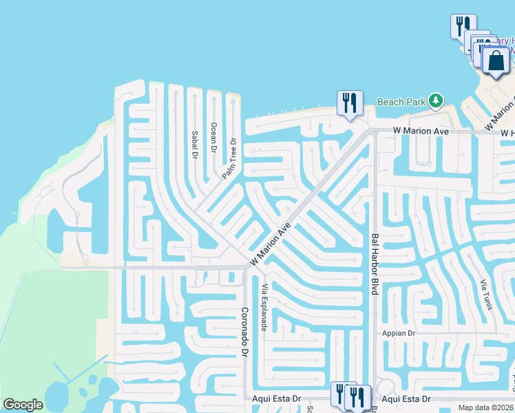 map of restaurants, bars, coffee shops, grocery stores, and more near 141 Crescent Drive in Punta Gorda