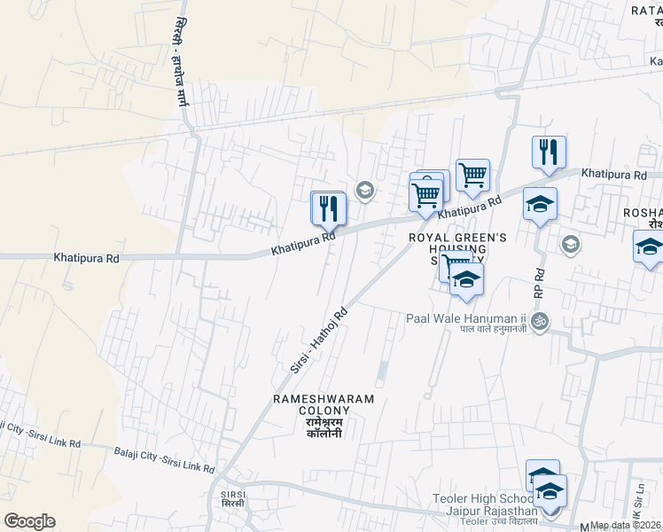 map of restaurants, bars, coffee shops, grocery stores, and more near Sirsi Road in Jaipur