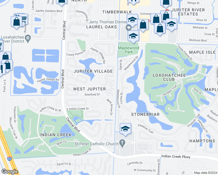 map of restaurants, bars, coffee shops, grocery stores, and more near 113 Sherwood Circle in Jupiter