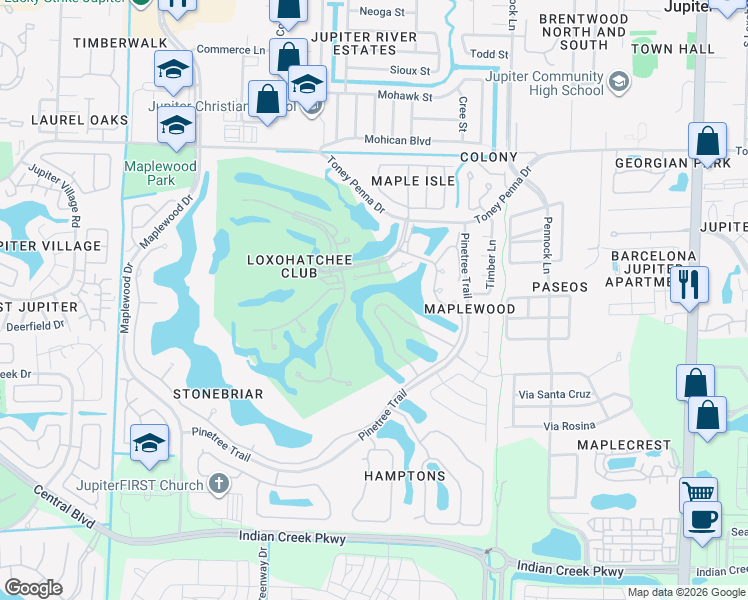 map of restaurants, bars, coffee shops, grocery stores, and more near 124 Sota Drive in Jupiter