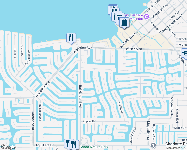 map of restaurants, bars, coffee shops, grocery stores, and more near 422 Matares Drive in Punta Gorda