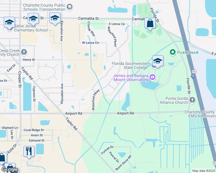 map of restaurants, bars, coffee shops, grocery stores, and more near 25517 Lambert Lane in Punta Gorda