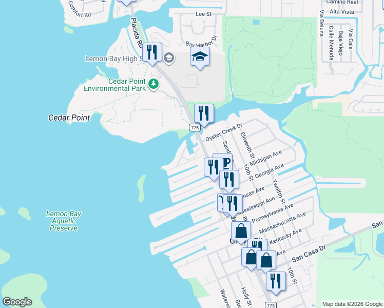 map of restaurants, bars, coffee shops, grocery stores, and more near 1950 Oregon Trail in Englewood