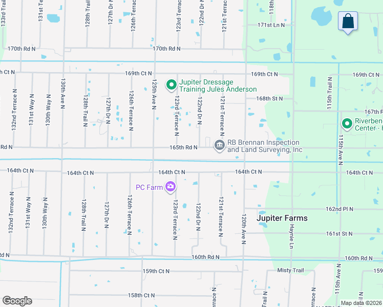 map of restaurants, bars, coffee shops, grocery stores, and more near 12326 165th Road North in Jupiter
