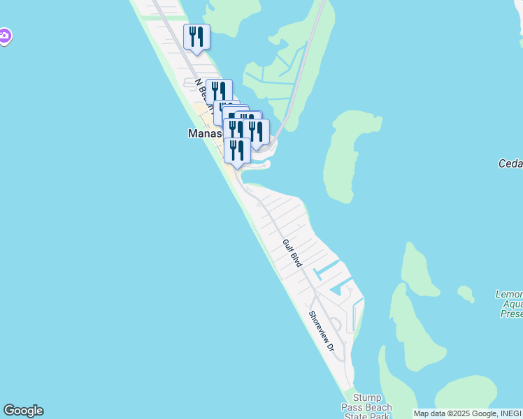 map of restaurants, bars, coffee shops, grocery stores, and more near 1720 Gulf Boulevard in Englewood
