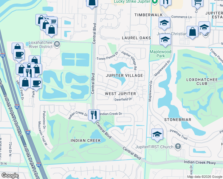 map of restaurants, bars, coffee shops, grocery stores, and more near 1083 Jupiter Village Road in Jupiter