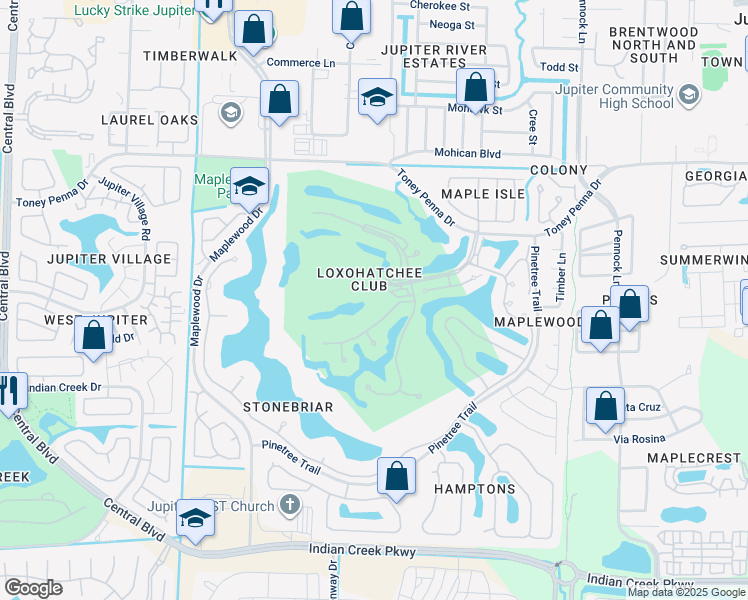 map of restaurants, bars, coffee shops, grocery stores, and more near 119 Terrapin Trail in Jupiter