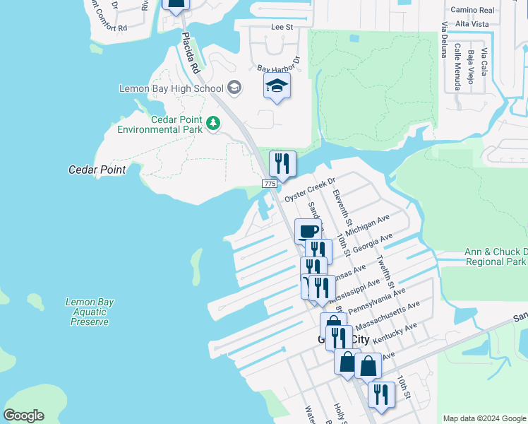 map of restaurants, bars, coffee shops, grocery stores, and more near 1950 Oregon Trail in Englewood