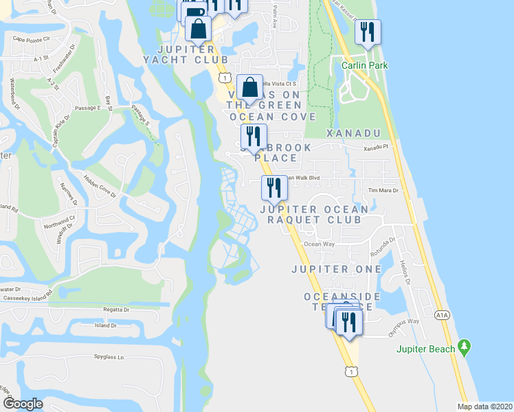 map of restaurants, bars, coffee shops, grocery stores, and more near 717 U.S. 1 in Jupiter