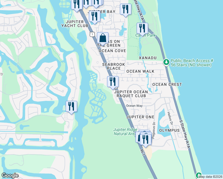 map of restaurants, bars, coffee shops, grocery stores, and more near 135 Water Pointe Place in Jupiter