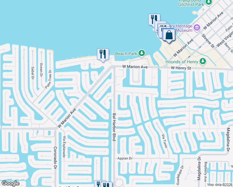 map of restaurants, bars, coffee shops, grocery stores, and more near 1631 Columbian Drive in Punta Gorda