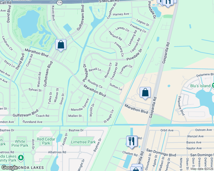 map of restaurants, bars, coffee shops, grocery stores, and more near 7409 Treadway Road in Port Charlotte