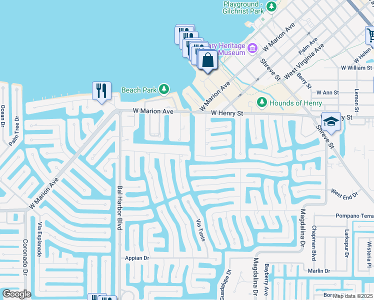 map of restaurants, bars, coffee shops, grocery stores, and more near 1200 Columbian Drive in Punta Gorda