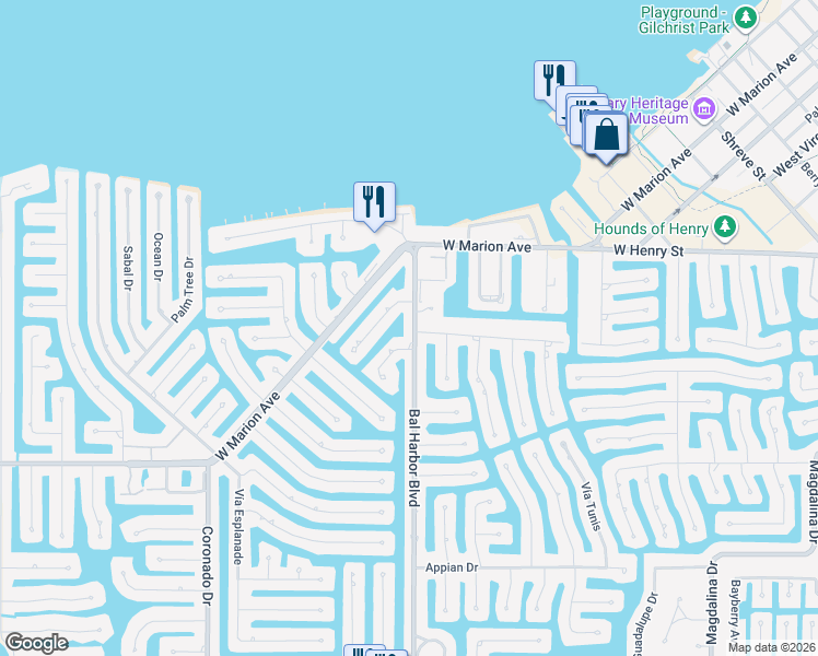 map of restaurants, bars, coffee shops, grocery stores, and more near 359 Bal Harbor Boulevard in Punta Gorda