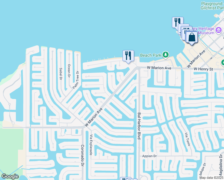 map of restaurants, bars, coffee shops, grocery stores, and more near 1980 West Marion Avenue in Punta Gorda