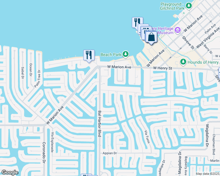 map of restaurants, bars, coffee shops, grocery stores, and more near 1610 Columbian Drive in Punta Gorda