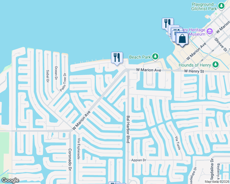 map of restaurants, bars, coffee shops, grocery stores, and more near 1764 Boca Raton Court in Punta Gorda