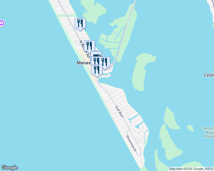 map of restaurants, bars, coffee shops, grocery stores, and more near 1815 Gulf Boulevard in Englewood