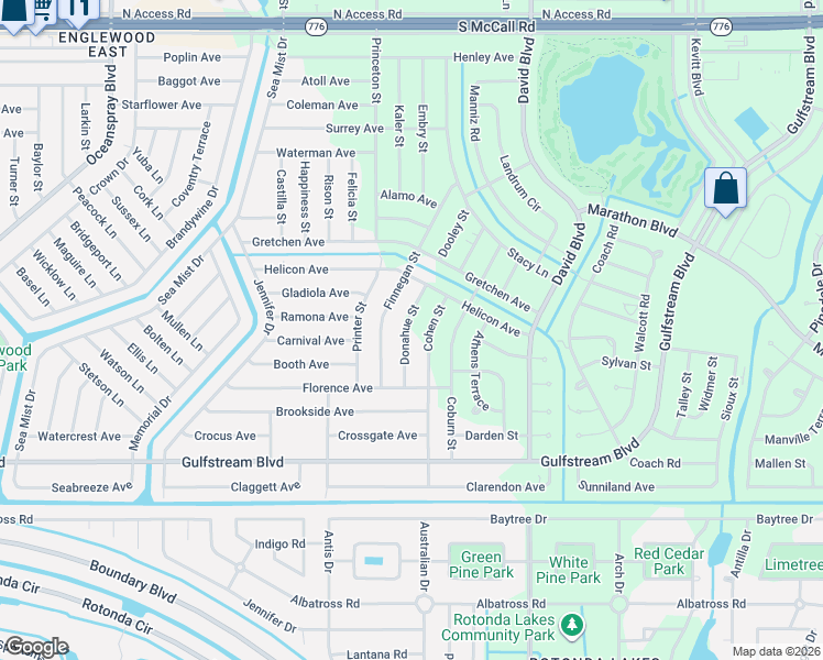map of restaurants, bars, coffee shops, grocery stores, and more near 7319 Donahue Street in Port Charlotte