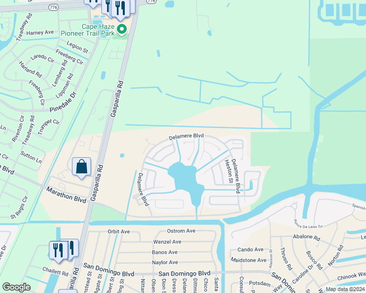 map of restaurants, bars, coffee shops, grocery stores, and more near 7317 Thor Court in Port Charlotte