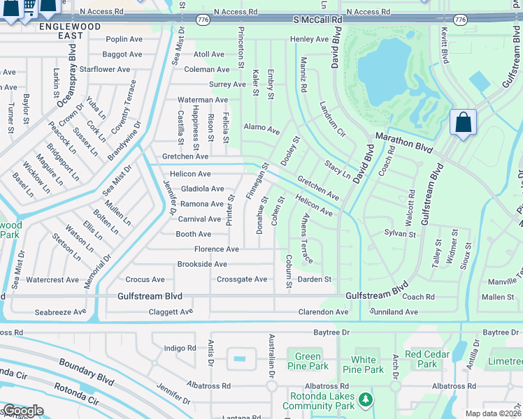 map of restaurants, bars, coffee shops, grocery stores, and more near 7319 Donahue Street in Port Charlotte