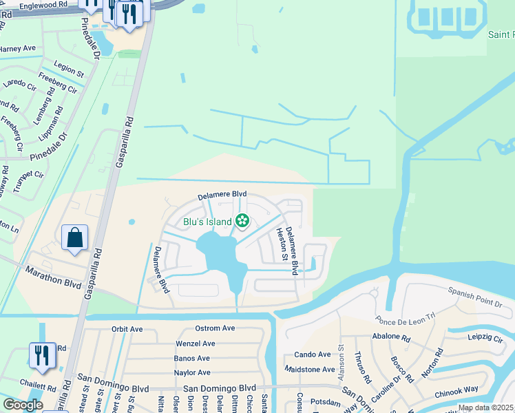 map of restaurants, bars, coffee shops, grocery stores, and more near 7333 Desant Lane in Port Charlotte