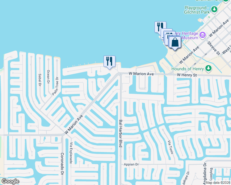 map of restaurants, bars, coffee shops, grocery stores, and more near 359 Bal Harbor Boulevard in Punta Gorda