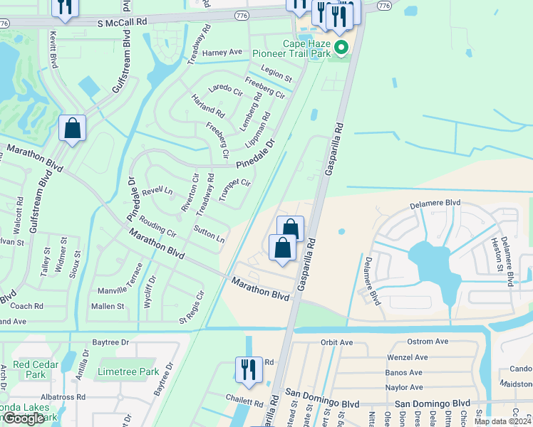 map of restaurants, bars, coffee shops, grocery stores, and more near 7501 Sawyer Circle in Port Charlotte