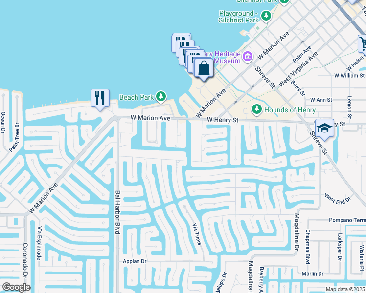 map of restaurants, bars, coffee shops, grocery stores, and more near 1200 Columbian Drive in Punta Gorda
