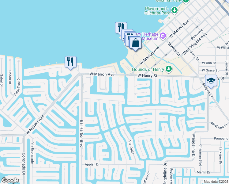 map of restaurants, bars, coffee shops, grocery stores, and more near 1316 Columbian Drive in Punta Gorda