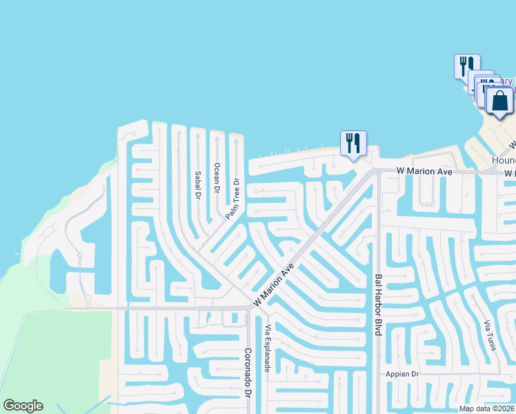 map of restaurants, bars, coffee shops, grocery stores, and more near 2289 Gulfview Road in Punta Gorda
