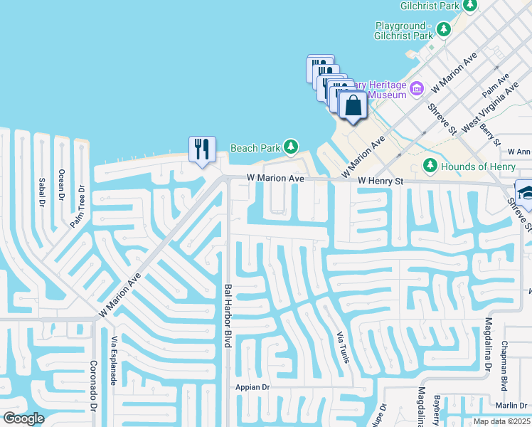 map of restaurants, bars, coffee shops, grocery stores, and more near 240 Lewis Circle in Punta Gorda