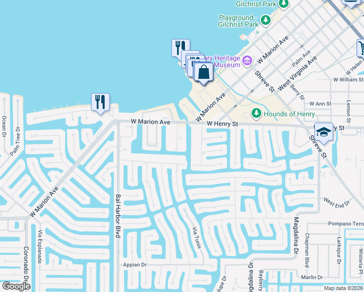 map of restaurants, bars, coffee shops, grocery stores, and more near 220 Coldeway Drive in Punta Gorda