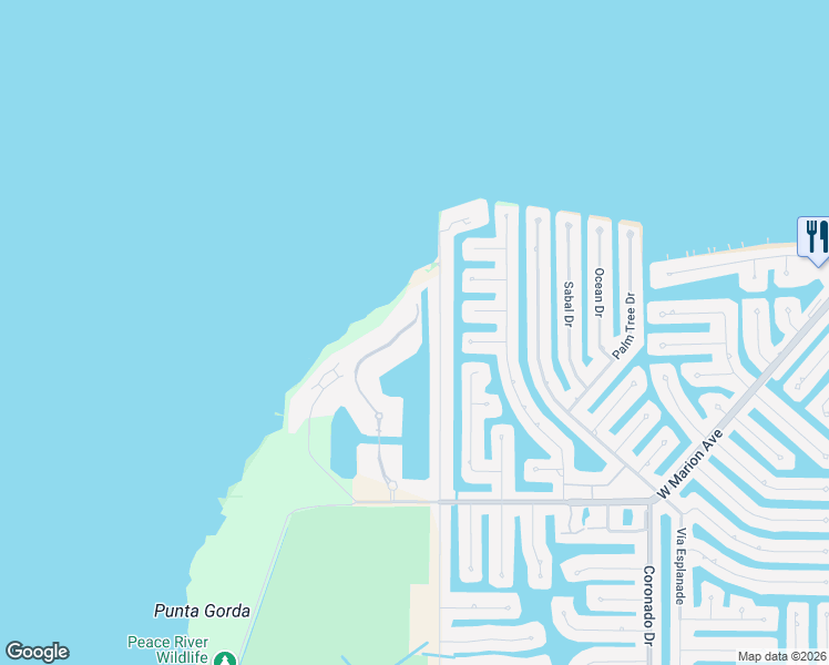 map of restaurants, bars, coffee shops, grocery stores, and more near 88 Vivante Boulevard in Punta Gorda